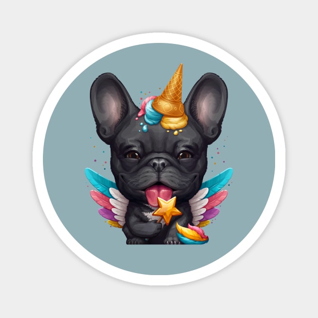 Black French Bulldog Ice Cream Unicorn Magnet by stonemask